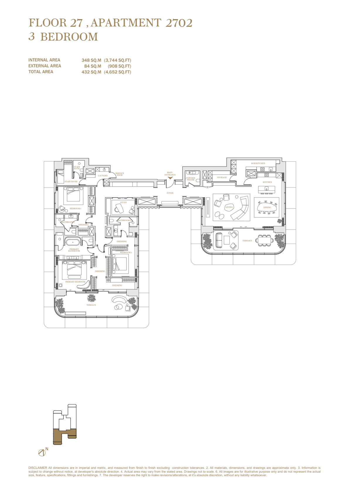 Floor plan for Rosewood residence 2702: three bedrooms, 348 square metres internal and 84 square metres external